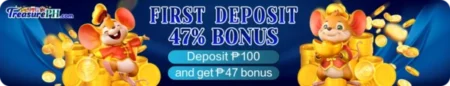 TREASUREPH banner showing login, register, GCash payouts, and top PH casino games