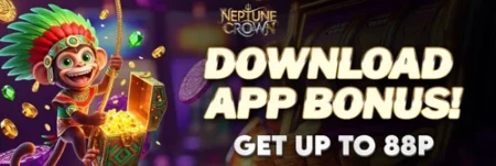 NEPTUNE CROWN casino banner showcasing top games and welcome bonus